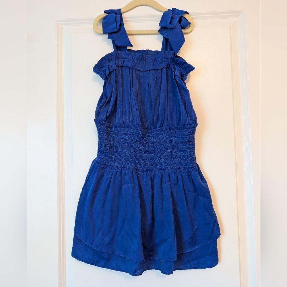 Chelsea & Violet Girls Size M Royal Blue Tie Shoulder Smock Waist Satin Romper